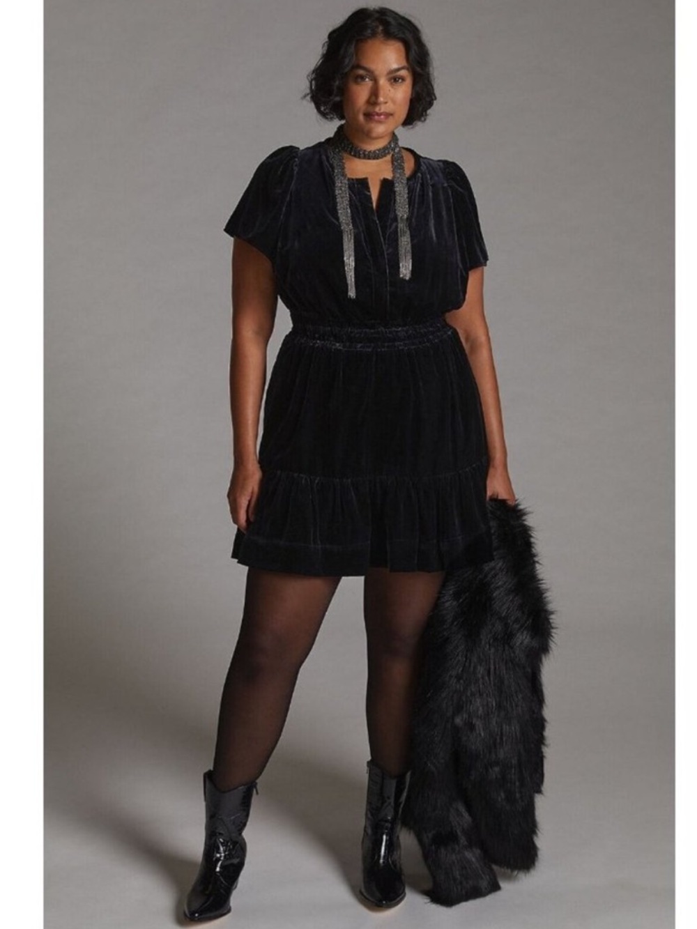 Maeve by Anthropologie Somerset
Velvet Mini Dress 1X Black HTF Flutter Sleeve
